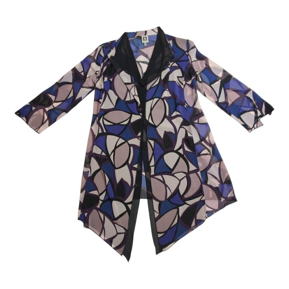 Anne Klein Jacket Duster Cardigan Top Asymmetrical Abstract Print Womens Size 4